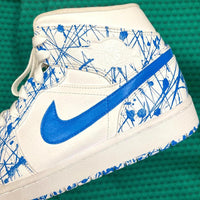 Custom Air Jordan 1 White Blue Splatter Pattern
