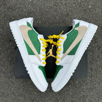 Custom Air Jordan 1 White Green With Yellow Laces And Beige Swoosh