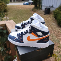 Custom Air Jordan 1 White Navy Orange Splatter Design