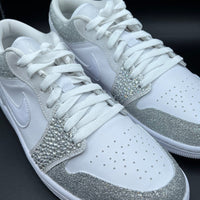 Custom Air Jordan 1 White Silver Glitter Rhinestones Low