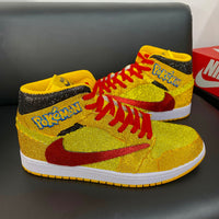 Custom Air Jordan 1 Yellow with Pokemon Logo and Glittery Design