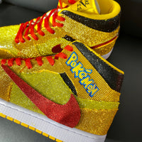 Custom Air Jordan 1 Yellow with Pokemon Logo and Glittery Design