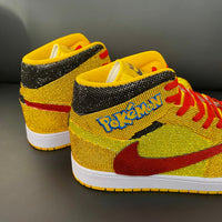 Custom Air Jordan 1 Yellow with Pokemon Logo and Glittery Design