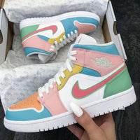 Custom AJ 1s Shoes Baby Pink Baby Blue Yellow Green