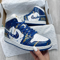 Custom AJ 1s Shoes Blue Background Gold Splatter Game Over Theme