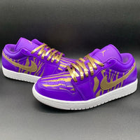 Custom AJ 1s Shoes Bold Purple and Gold Zebra Print