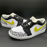 Custom AJ 1s Shoes Bold Yellow and Black Crackle