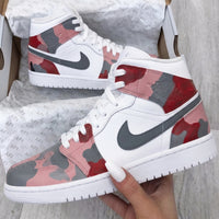 Custom AJ 1s Shoes Camo Baby Pink Red Gray