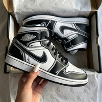 Custom AJ 1s Shoes Cartoon Line Pattern Black White
