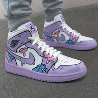 Custom AJ 1s Shoes Cartoon Pattern Baby Pink Blue and White