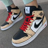 Custom AJ 1s Shoes Cartoon Pattern Black Tan Red
