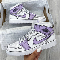 Custom AJ 1s Shoes Cartoon Pattern Lilac Color