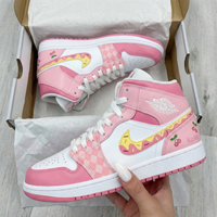 Custom AJ 1s Shoes Cherries Donut Checkerboard White Baby Pink