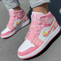 Custom AJ 1s Shoes Cherries Donut Checkerboard White Baby Pink