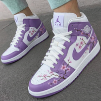 Custom AJ 1s Shoes Cherry Blossom Pattern Purple Pink