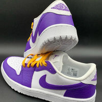 Custom AJ 1s Shoes Croc - Embossed Purple Yellow and White