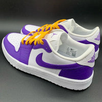 Custom AJ 1s Shoes Croc - Embossed Purple Yellow and White