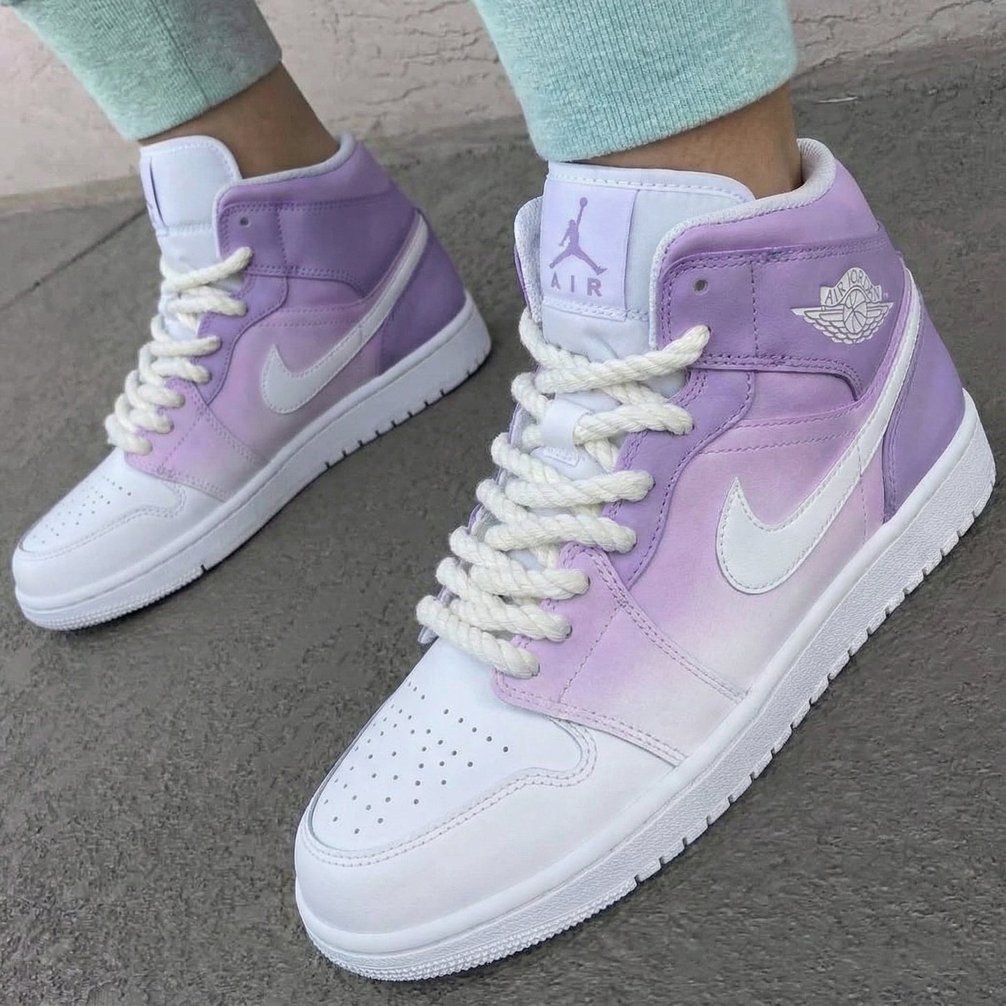 Custom AJ 1s Shoes Dreamy Baby Purple to White Ombre
