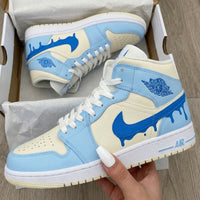 Custom AJ 1s Shoes Drip Swoosh Blue