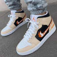 Custom AJ 1s Shoes Flame Pattern Beige Black