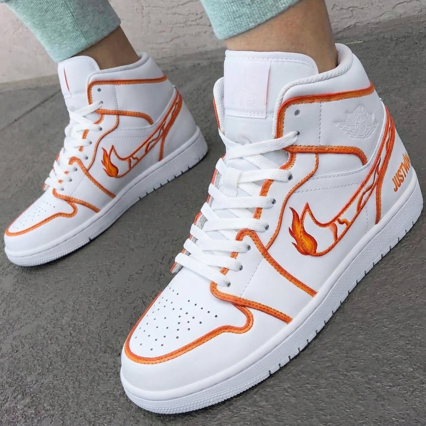 Custom AJ 1s Shoes Flame Pattern Orange Color