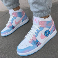 Custom AJ 1s Shoes Flowers Baby Blue Baby Pink Purple
