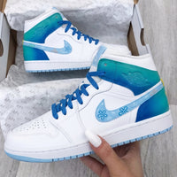Custom AJ 1s Shoes Flowers Baby Blue Teal