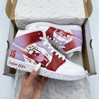 Custom AJ 1s Shoes Football Theme Baby Purple Red