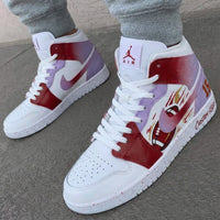 Custom AJ 1s Shoes Football Theme Baby Purple Red