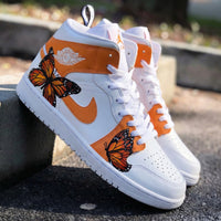 Custom AJ 1s Shoes Fresh Orange White Butterfly Wings Design