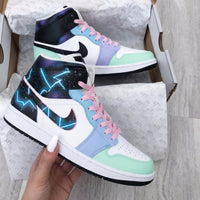 Custom AJ 1s Shoes Galaxy Lightning Mint Green Purple Baby Blue Baby Pink
