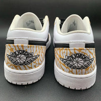Custom AJ 1s Shoes GG Logo Crackle Pattern Black Gold