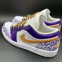 Custom AJ 1s Shoes Glamorous Purple and Gold Grunge Crackle