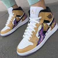 Custom AJ 1s Shoes Goblet Pattern Gold Purple