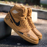 Custom AJ 1s Shoes Graffiti Design Brown Black