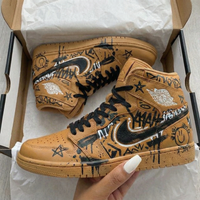 Custom AJ 1s Shoes Graffiti Tan Black