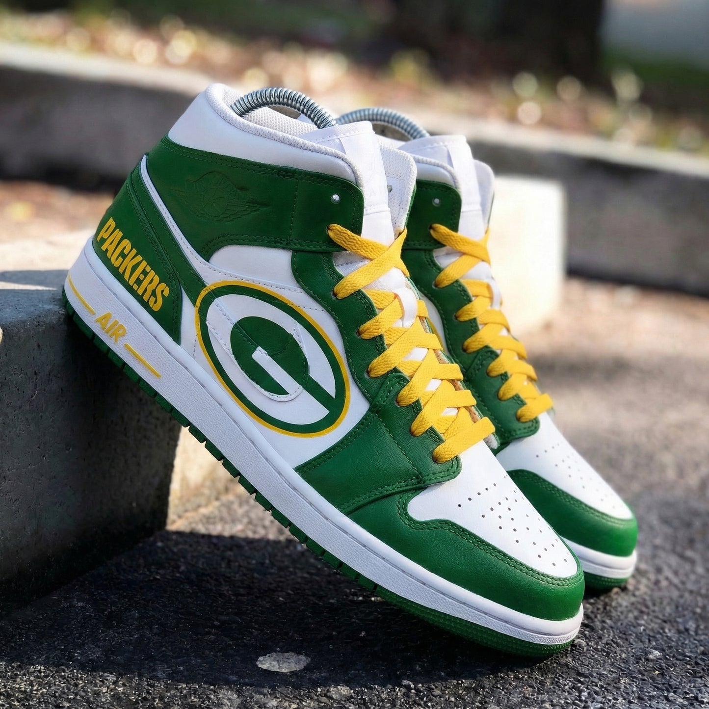 Custom AJ 1s Shoes Green Bay Packers Theme Yellow Green