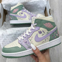 Custom AJ 1s Shoes Healing Pastel Lilac Green Floral