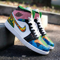 Custom AJ 1s Shoes Landscape Pattern Baby Pink Green