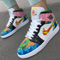 Custom AJ 1s Shoes Landscape Pattern Baby Pink Green