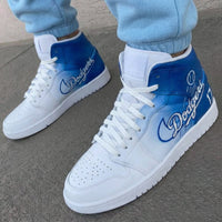 Custom AJ 1s Shoes Los Angeles Dodgers Baseball Text White Blue