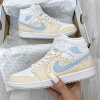 Custom AJ 1s Shoes Melting Ice Cream Sprinkles Design Beige Baby Blue