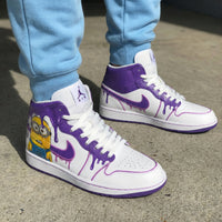 Custom AJ 1s Shoes Minion Pattern Purple White