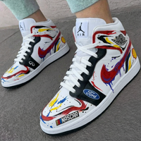 Custom AJ 1s Shoes Nascar Shell Paint Splatter Red Yellow Black