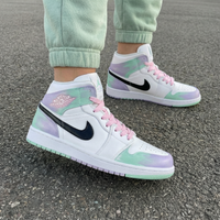 Custom AJ 1s Shoes Pastel Purple Green and Baby Pink
