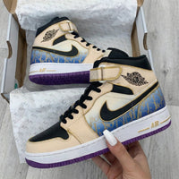 Custom AJ 1s Shoes Pattern Beige Black Purple
