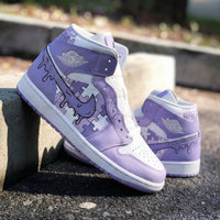 Custom AJ 1s Shoes Puzzle Pattern Lilac White