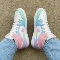 Custom AJ 1s Shoes Rainbow Baby Blue Pink