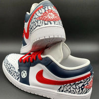 Custom AJ 1s Shoes Red with Navy Crackle Pattern