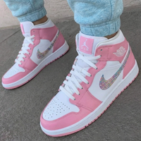 Custom AJ 1s Shoes Rhinestone Swoosh White Baby Pink